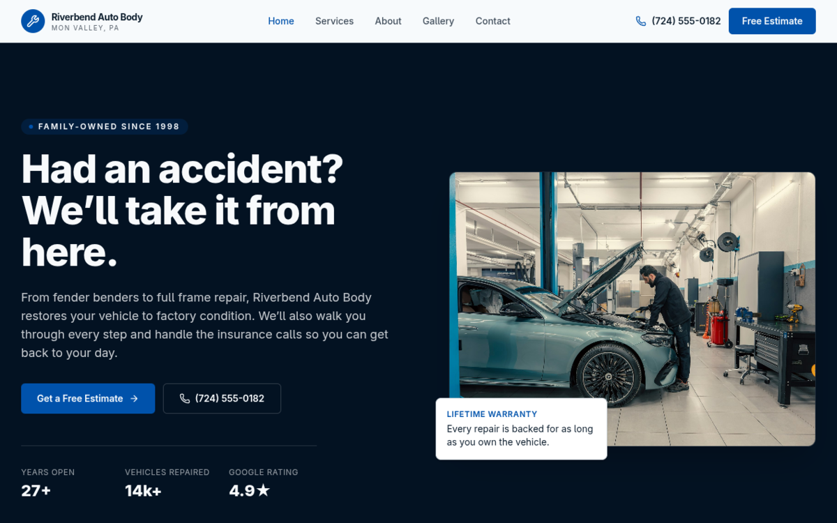 Riverbend Auto Body website
